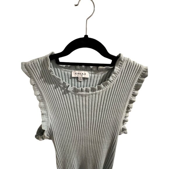 👗 2/$30 👗 Gilli Light Blue Ribbed Tank with Ruffled Collar and Arms sz M - Picture 3 of 6